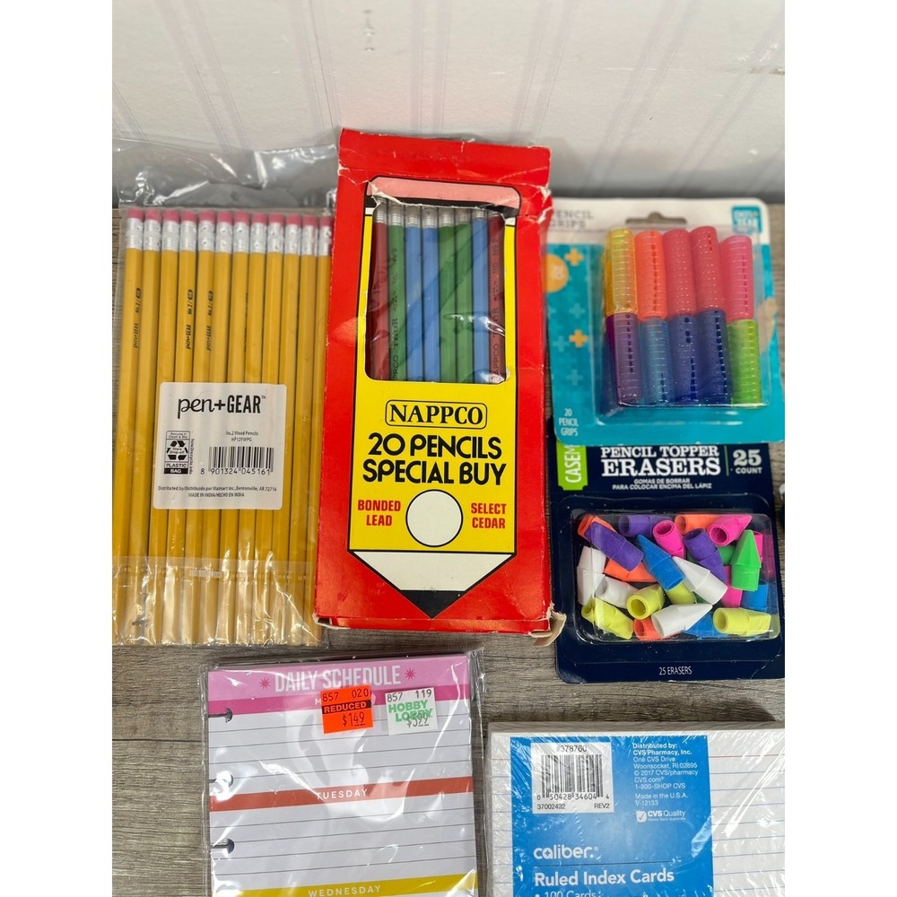 School Supply Lot, Nappco Pencils, 300 Index Cards, Pencil Case, Erasers Etc - Picture 3 of 12